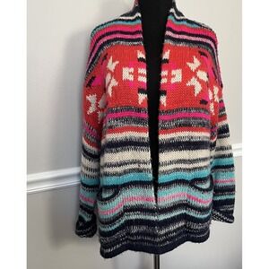 Billabong Eye Spy You Multicolor Cable Knit Open Cardigan Sweater Sz M